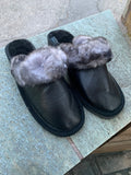 Fur Slippers Black, Genuine Leather, Sheepskin