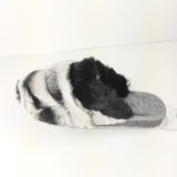 Natural Rabbit Fur Slippers for Women Black, Genuine Rex Rabbit Fur, Sheepskin