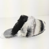 Natural Rabbit Fur Slippers for Women Black, Genuine Rex Rabbit Fur, Sheepskin