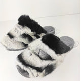 Natural Rabbit Fur Slippers for Women Black, Genuine Rex Rabbit Fur, Sheepskin