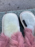 Fur Slippers for Women Pink, Genuine Leather, Sheepskin