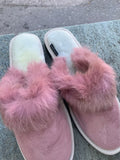 Fur Slippers for Women Pink, Genuine Leather, Sheepskin