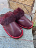 Fur Slippers for Women Bordo, Genuine Leather, Sheepskin