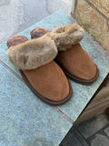 Fur Slippers for Women Brown, Genuine Leather, Sheepskin