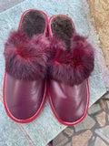 Fur Slippers for Women Bordo, Genuine Leather, Sheepskin