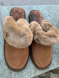 Fur Slippers for Women Brown, Genuine Leather, Sheepskin