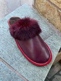 Fur Slippers for Women Bordo, Genuine Leather, Sheepskin