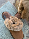 Fur Slippers for Women Brown, Genuine Leather, Sheepskin