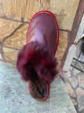 Fur Slippers for Women Bordo, Genuine Leather, Sheepskin