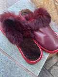 Fur Slippers for Women Bordo, Genuine Leather, Sheepskin