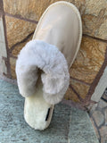 Fur Slippers Beige , Genuine Leather, Sheepskin