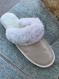 Fur Slippers Beige , Genuine Leather, Sheepskin