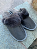 Fur Slippers for Women Gray, Genuine Leather, Sheepskin