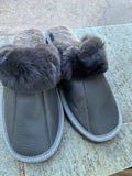 Fur Slippers for Women Gray, Genuine Leather, Sheepskin