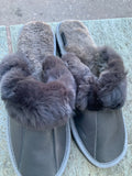 Fur Slippers for Women Gray, Genuine Leather, Sheepskin