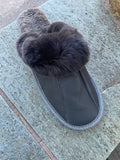 Fur Slippers for Women Gray, Genuine Leather, Sheepskin