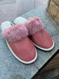 Fur Slippers for Women Pink, Genuine Leather, Sheepskin