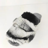 Natural Rabbit Fur Slippers for Women Black, Genuine Rex Rabbit Fur, Sheepskin