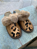 Fur Slippers for Women Leopard, Genuine Leather, Sheepskin