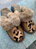 Fur Slippers for Women Leopard, Genuine Leather, Sheepskin