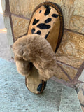 Fur Slippers for Women Leopard, Genuine Leather, Sheepskin