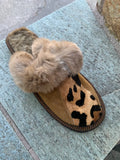 Fur Slippers for Women Leopard, Genuine Leather, Sheepskin