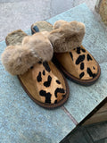 Fur Slippers for Women Leopard, Genuine Leather, Sheepskin