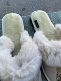 Fur Slippers Beige Leopard, Genuine Leather, Sheepskin