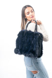 Fur bags, fur shoulder bag , blue fur bag