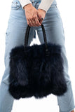 Fur bags, fur shoulder bag , blue fur bag