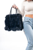 Fur bags, fur shoulder bag , blue fur bag