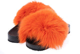 Fur slides, fur slippers, fox fur slides, fluffy slides