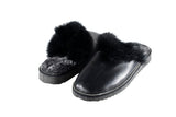 Fur Slippers for Women Black, Genuine Leather, Sheepskin