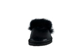 Fur Slippers for Women Black, Genuine Leather, Sheepskin