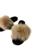 Fur slides, fur slides for women, fox fur slides, Fur keychain FREE Gift