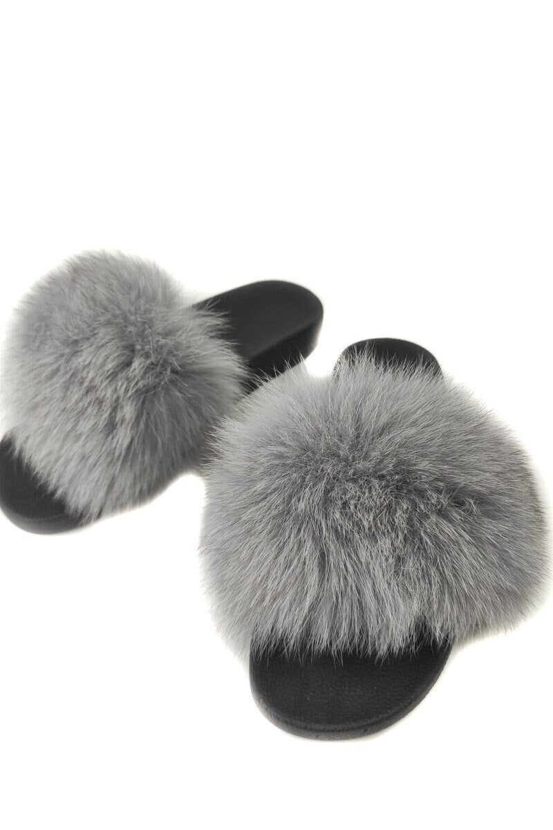 Fur slides fur slippers fox fur slides fluffy slides Tatifurs