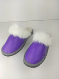 Fur Slippers for Women Purple, Genuine Leather, Sheepskin