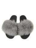 Fur slides, fur slippers, fox fur slides, fluffy slides