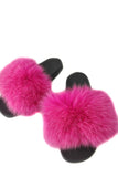 Fur slides, fur slippers, fox fur slides, fluffy slides