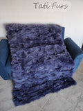 Real Purple Fox Fur Blanket Throw • Housewarming Gift Sofa Cover n Bedspread •  Handmade Genuine Fur