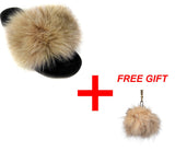 Fur slides, fur slides for women, fox fur slides, Fur keychain FREE Gift