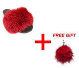 Fur slides, fur slides for women, fox fur slides, Fur keychain FREE Gift