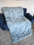 Real Blue Fox Fur Blanket Throw • Housewarming Gift Sofa Cover n Bedspread •  Handmade Genuine Fur